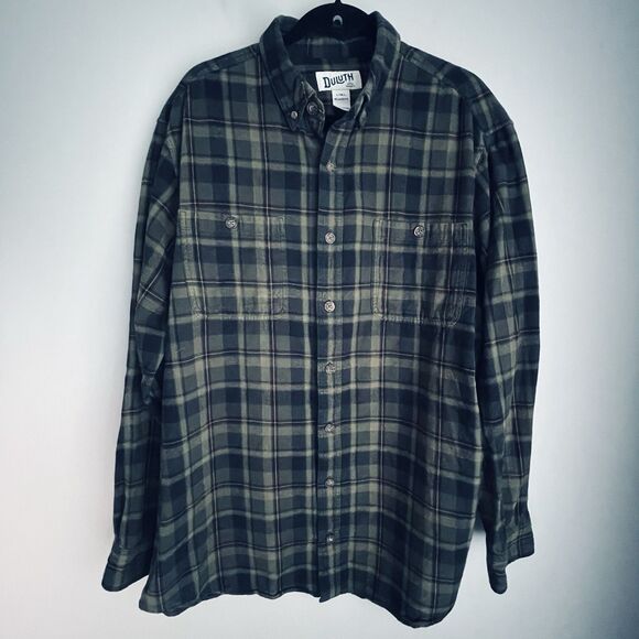 Duluth Trading Flannel Shirt Men's LT Relax Green Blue Orange Workwear Outdoors - Picture 1 of 15